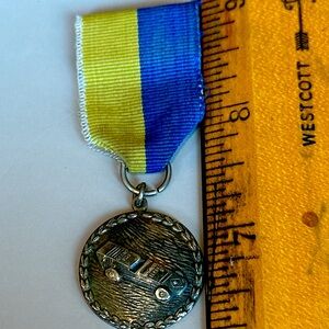 Vintage Solid Copper Boy Scout Pinewood Car Derby Metal & Yellow & Blue Striped